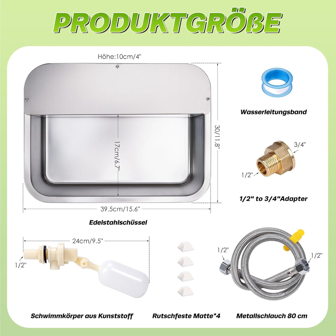 Hundebecken Automatischer Hundewasserspender,11 Liter Outdoor Dog Watere Edelstahl-Wassernapf für gr