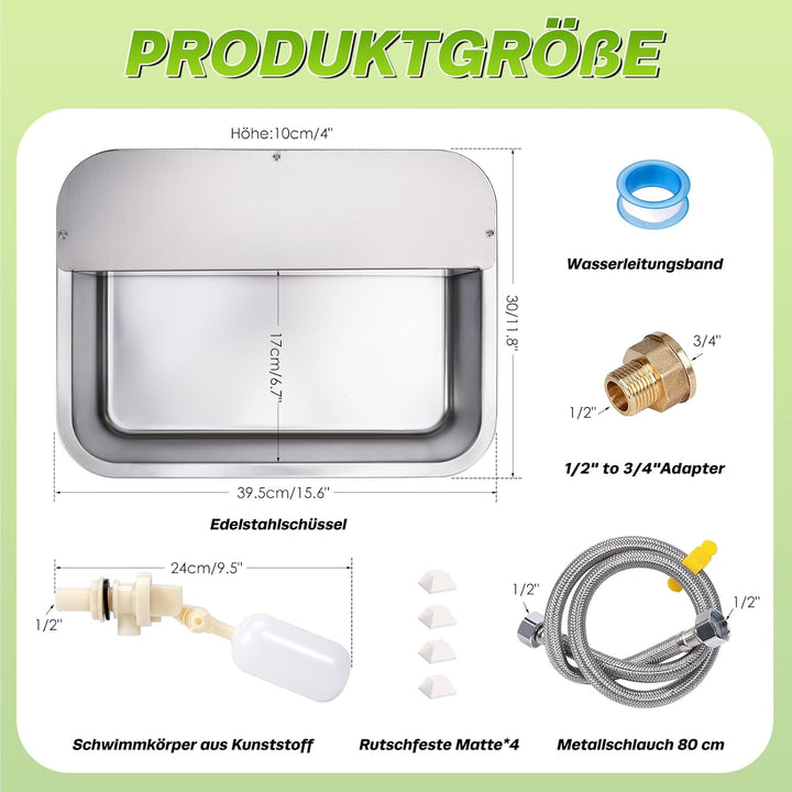 Hundebecken Automatischer Hundewasserspender,11 Liter Outdoor Dog Watere Edelstahl-Wassernapf für gr