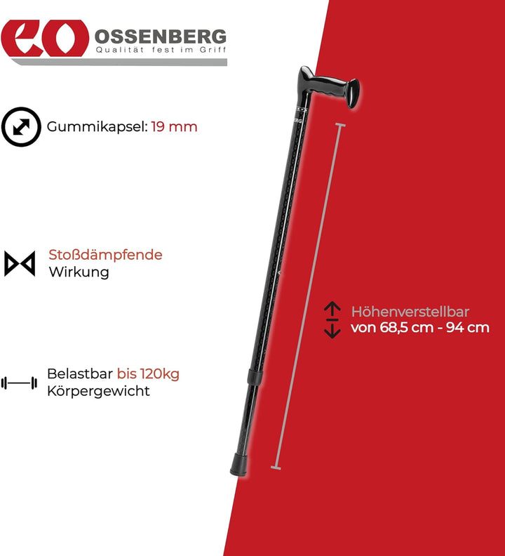 Ossenberg - Carbonstock in Rautenmuster - anthrazit glänzend - mit Escortgriff - Verstellbarer Carbo