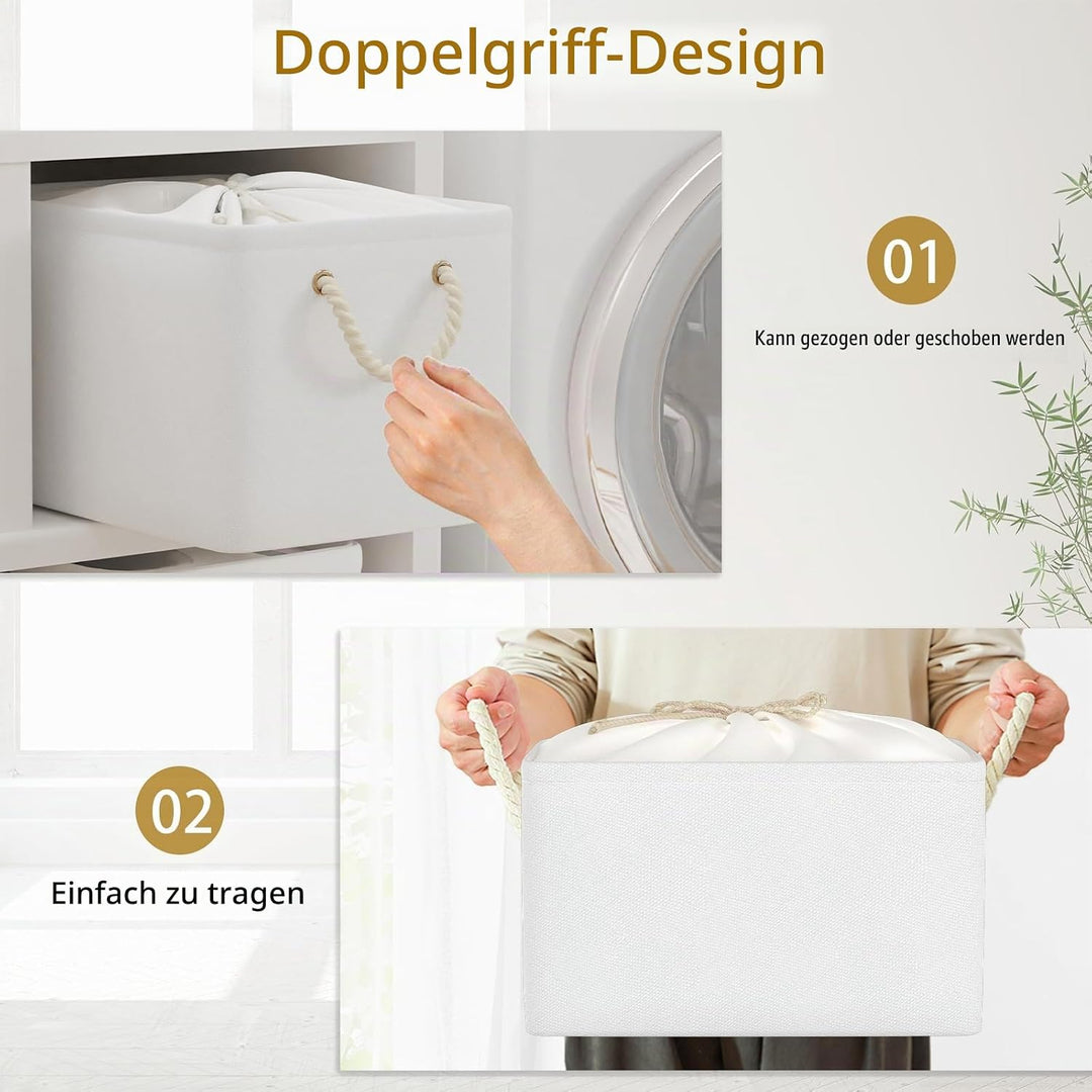 Yawinhe 3er Set Aufbewahrungsbox mit Deckel,Faltboxen aus Stoff mit Kordelzug-Abdeckung und 2 Griffe