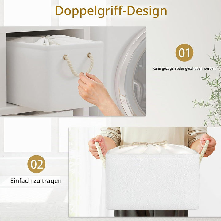 Yawinhe 3er Set Aufbewahrungsbox mit Deckel,Faltboxen aus Stoff mit Kordelzug-Abdeckung und 2 Griffe