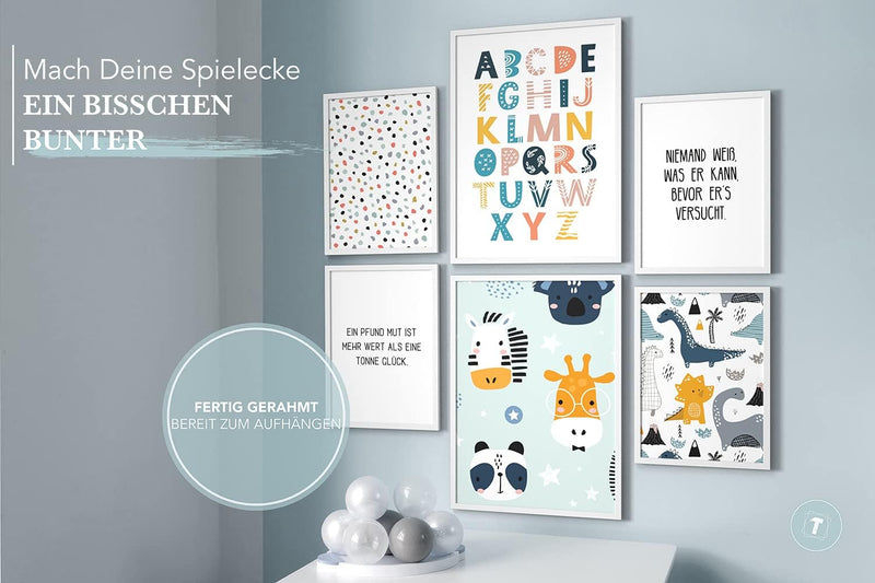 Papierschmiede® Bilder Kinderzimmer Kids Mood Poster Set ABC Dino Safari, Gerahmte Bilder fürs Kinde