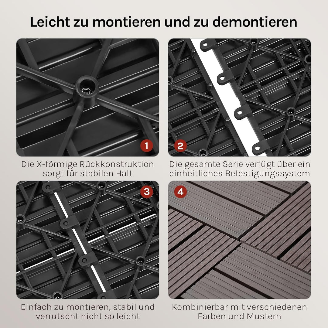 WOLTU GTF001br WPC Terrassenfliesen Terrassendielen Fliese in Holzoptik Bodenbelag mit klicksystem B