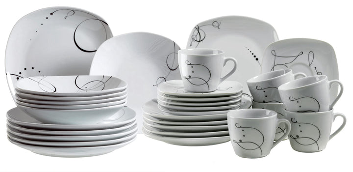 Mäser, Serie Chanson, Kombiservice 30-teilig, Porzellan Geschirrset, für 6 Personen, Weiss, Kombiser