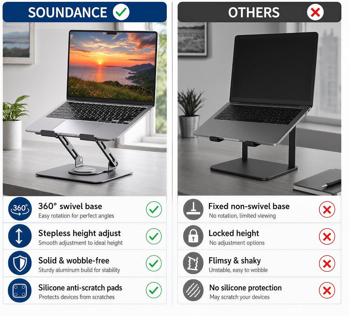 SOUNDANCE Laptopständer mit 360° drehbarer Basis, Ergonomische Computererhöhung für Schreibtisch, Fa