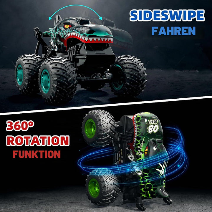 ACAMMZAR Ferngesteuertes Auto Dinosaurier, 2.4GHz 20+km/h Ferngesteuertes RC Monster Truck mit 2 Akk