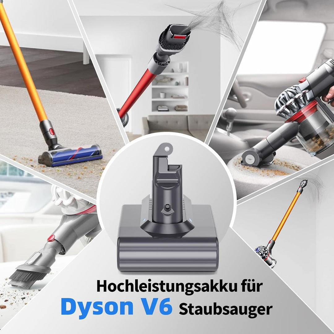 Akku für Dyson V6, Ersatzakku für Dyson V6 Staubsaugern (mit 2 Filter) | Ersatz für Dyson V6 Akku, E