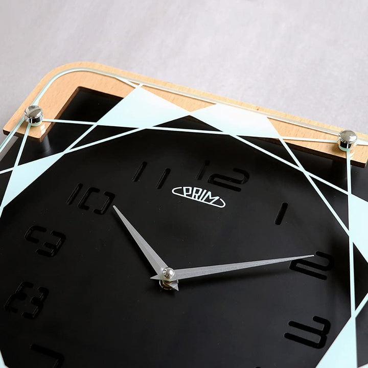 PRIM Modern Black Wooden Wall Clock - Wanduhr 30CM, Moderne quadratische Wanduhr. Holzwanduhr mit Mu