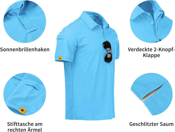 geeksport Poloshirt Herren Kurzarm Freizeit Sport Polo Golf Tshirts Männer Polohemd Himmelblau XXL,