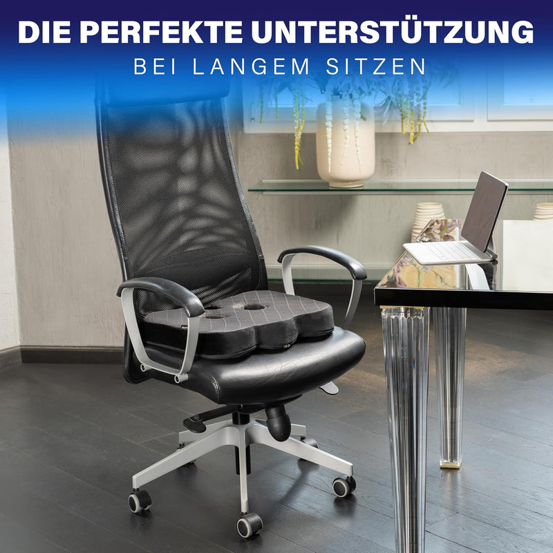 Healthfix® Orthopädisches Sitzkissen für Büro, Auto & Co.- Ergonomisches Sitzen aus Memory Foam mit