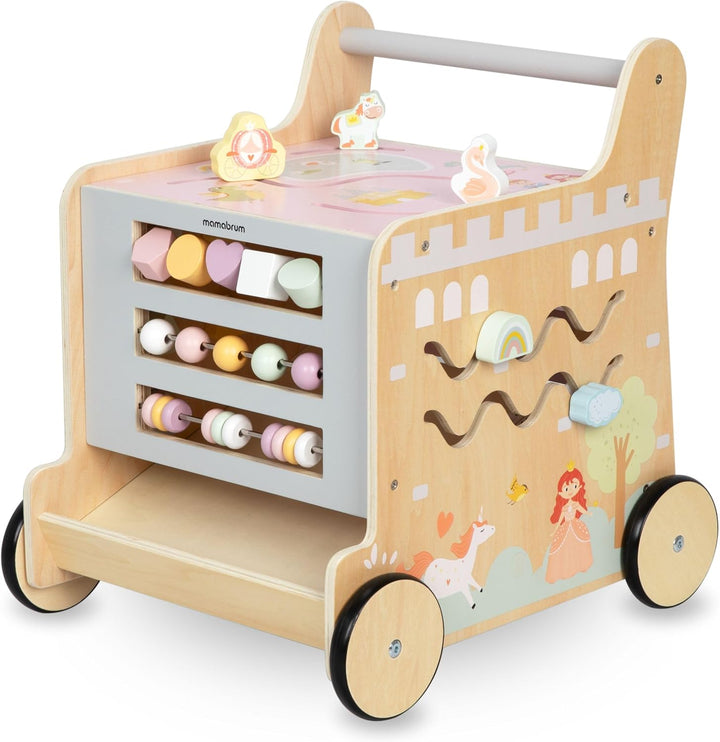 Mamabrum Holzläufer für Kinder, 2in1 Puder, Motorikwürfel, Frühkindspielzeug: Reiter, Sorter, Labyri
