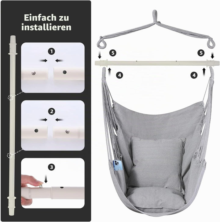 Goutime Schaukel Stuhl Grosse Hängematte Stuhl Weiche Baumwolle mit 2 Sitzkissen Kissen mit Tragetas