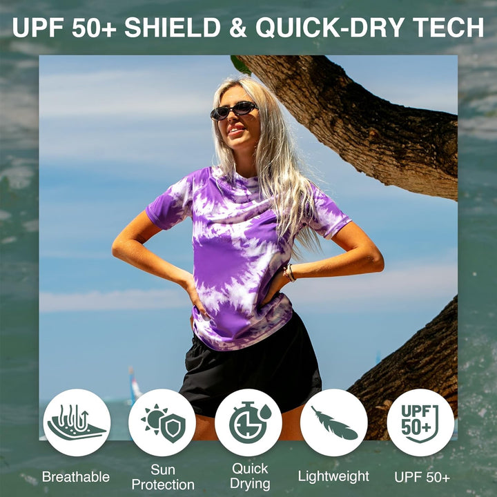 Kanu Surf Breeze Damen Rashguard & Workout Top mit LSF 50+, kurzärmelig M Strandmädchen, Violett, M