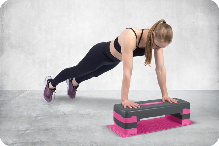 Neosport Aerobic Steppbrett Stepper Step-Bench mit Anti-Rutsch-Matte - Höhenverstellbar Stepbench mi