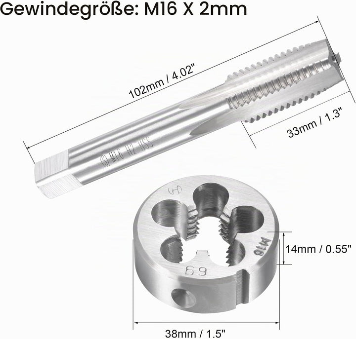 sourcing map Gewindebohrer M16 x 2mm Gewindebohrer mit Legierungswerkzeug, M16 x 2mm