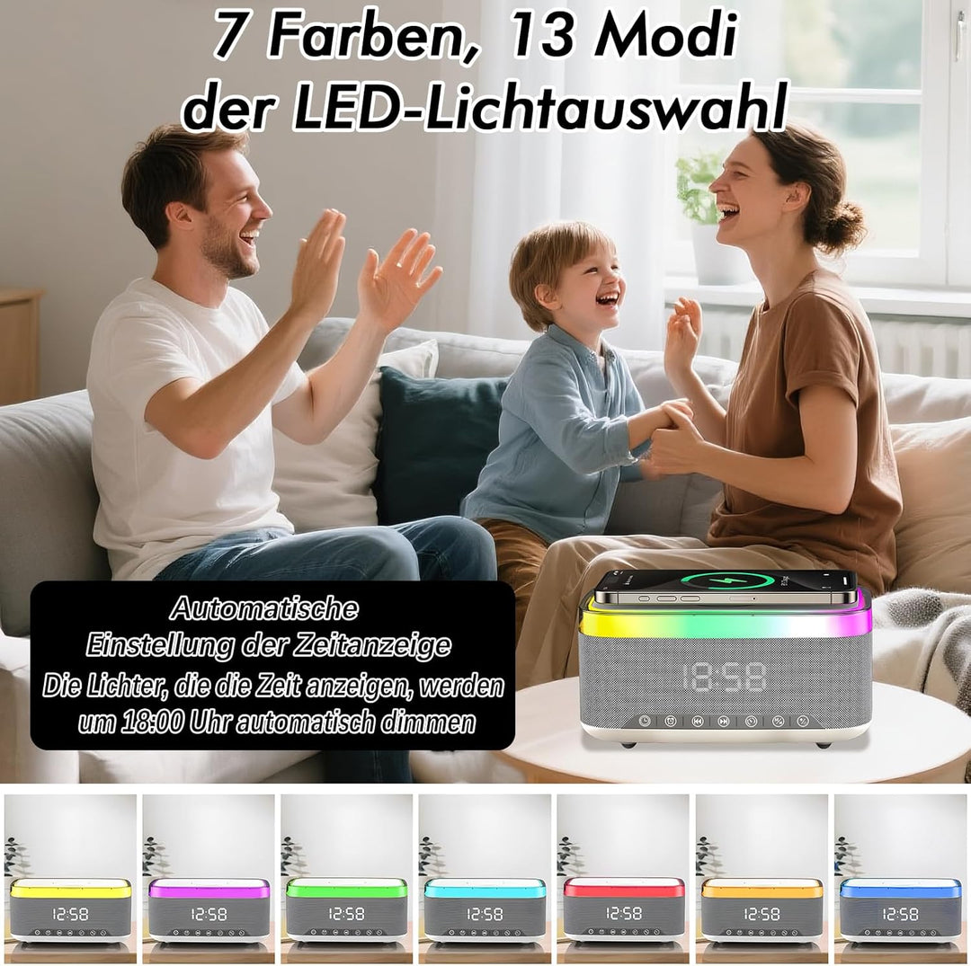 Radio wecker Digital mit Ladestation, 15W Fast Wireless Charger, Digitaler Radiowecker mit Bluetooth