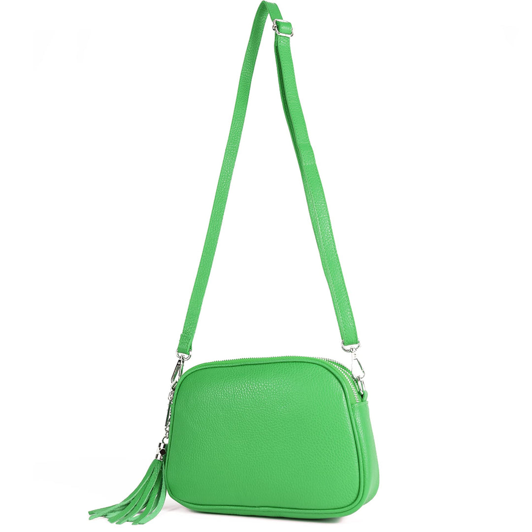 modamoda de - T238 - ital. Damen Umhängetasche Leder Medium, Farbe:Blattgrün, Blattgrün