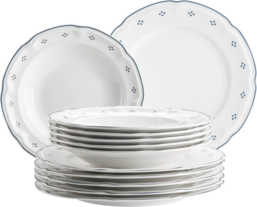 Mäser Serie Lova, Tafelservice 12-teilig Porzellan – 6 Speiseteller 26 cm &amp; 6 Suppenteller 22 cm – B