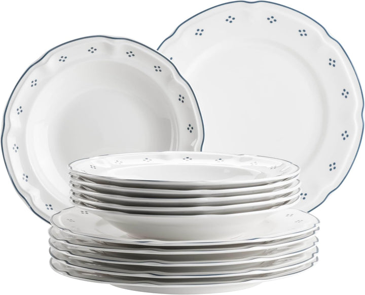Mäser Serie Lova, Tafelservice 12-teilig Porzellan – 6 Speiseteller 26 cm &amp; 6 Suppenteller 22 cm – B