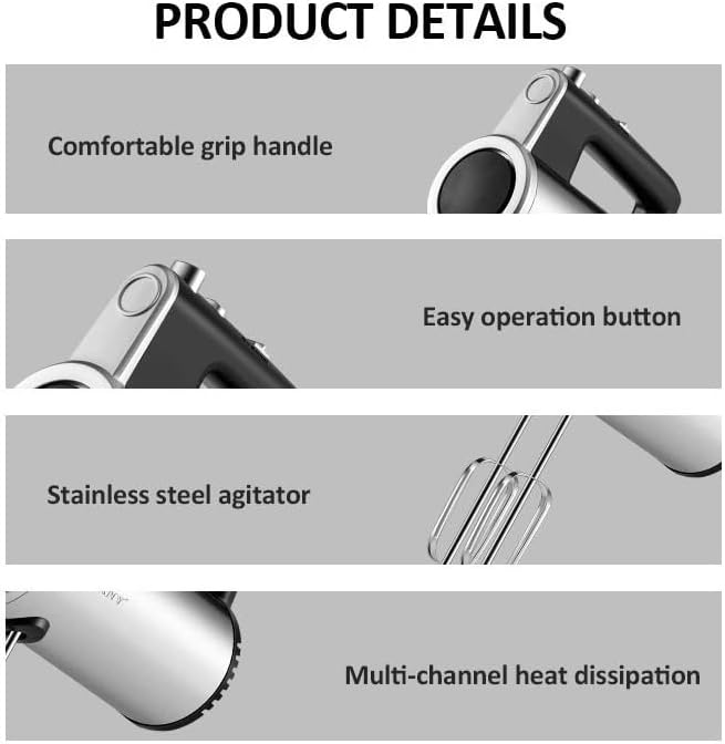 SOKANY 3-in-1 Handmixer SK-02017, 800 Watt Handrührgerät mit 5 Geschwindigkeiten, Edelstahl Rührgerä