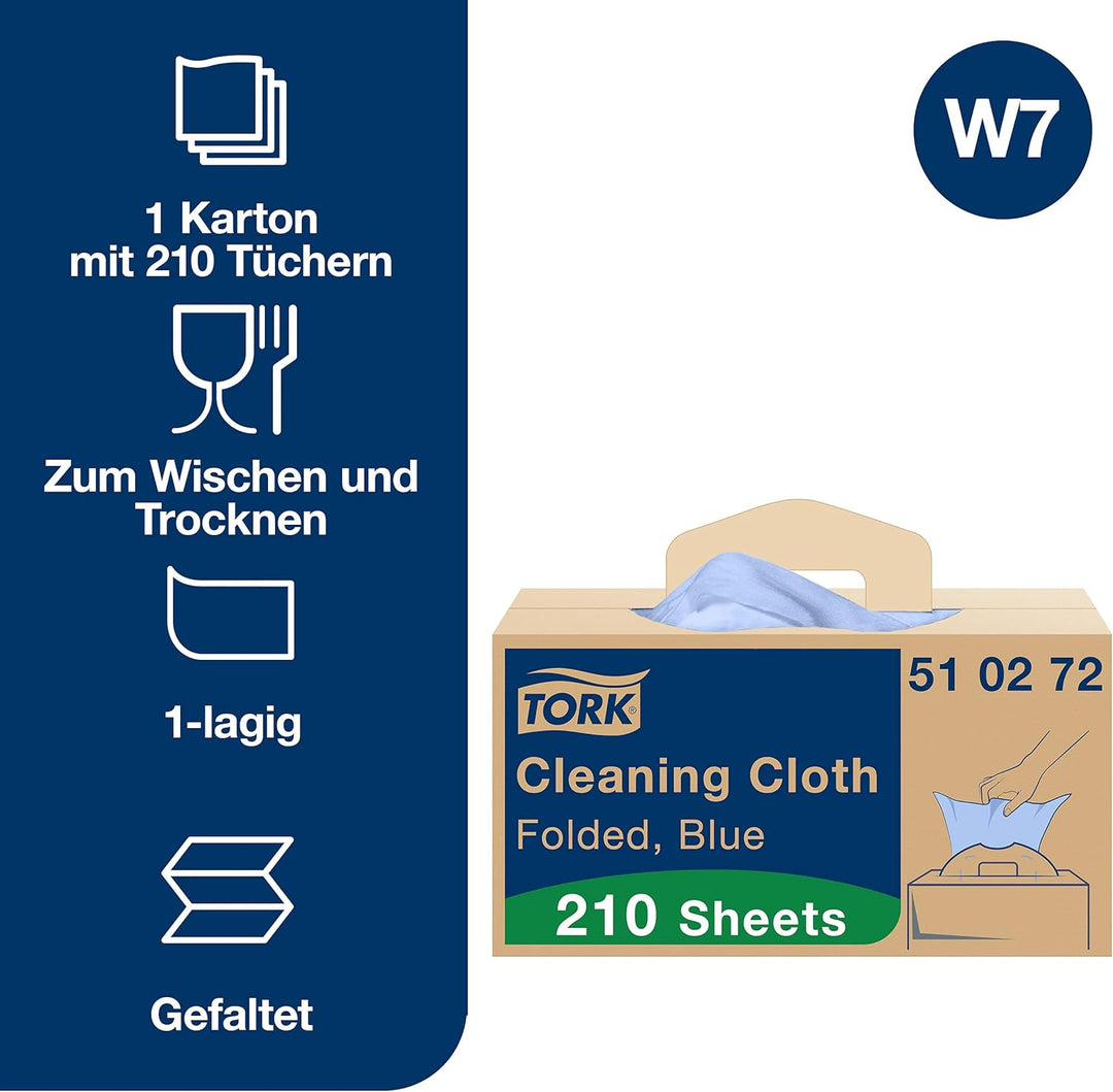 Tork Mehrzweck Reinigungstücher Blau W7, Einzeltuchentnahme, 1 × 210 Tücher, 510272