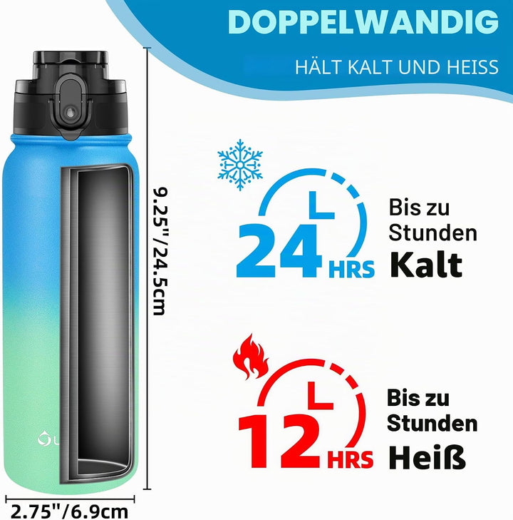 OLDLEY 600ml/20oz Edelstahl-Wasserflasche, Doppelwandige Vakuumflasche, Hält Getränke Heiss und Kalt