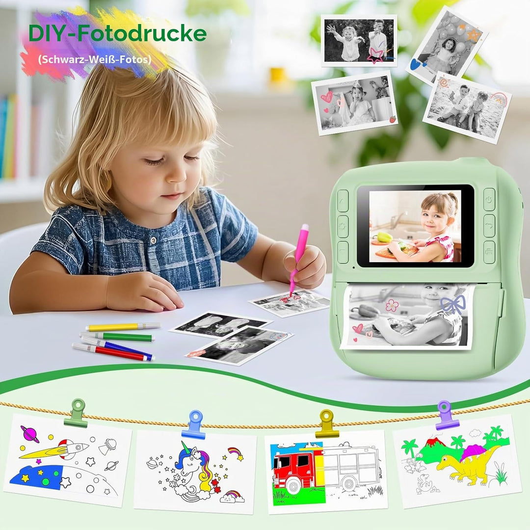 Hangrui Kinderkamera Sofortbildkamera, 14MP Sofortbildkamera Kinder mit 32G Karte & Druckpapier, 108
