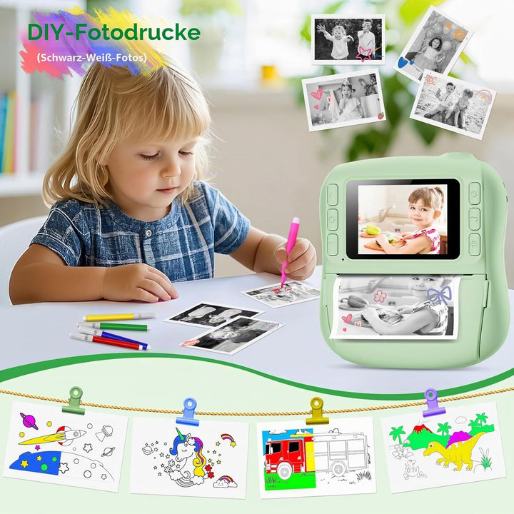Hangrui Kinderkamera Sofortbildkamera, 14MP Sofortbildkamera Kinder mit 32G Karte & Druckpapier, 108