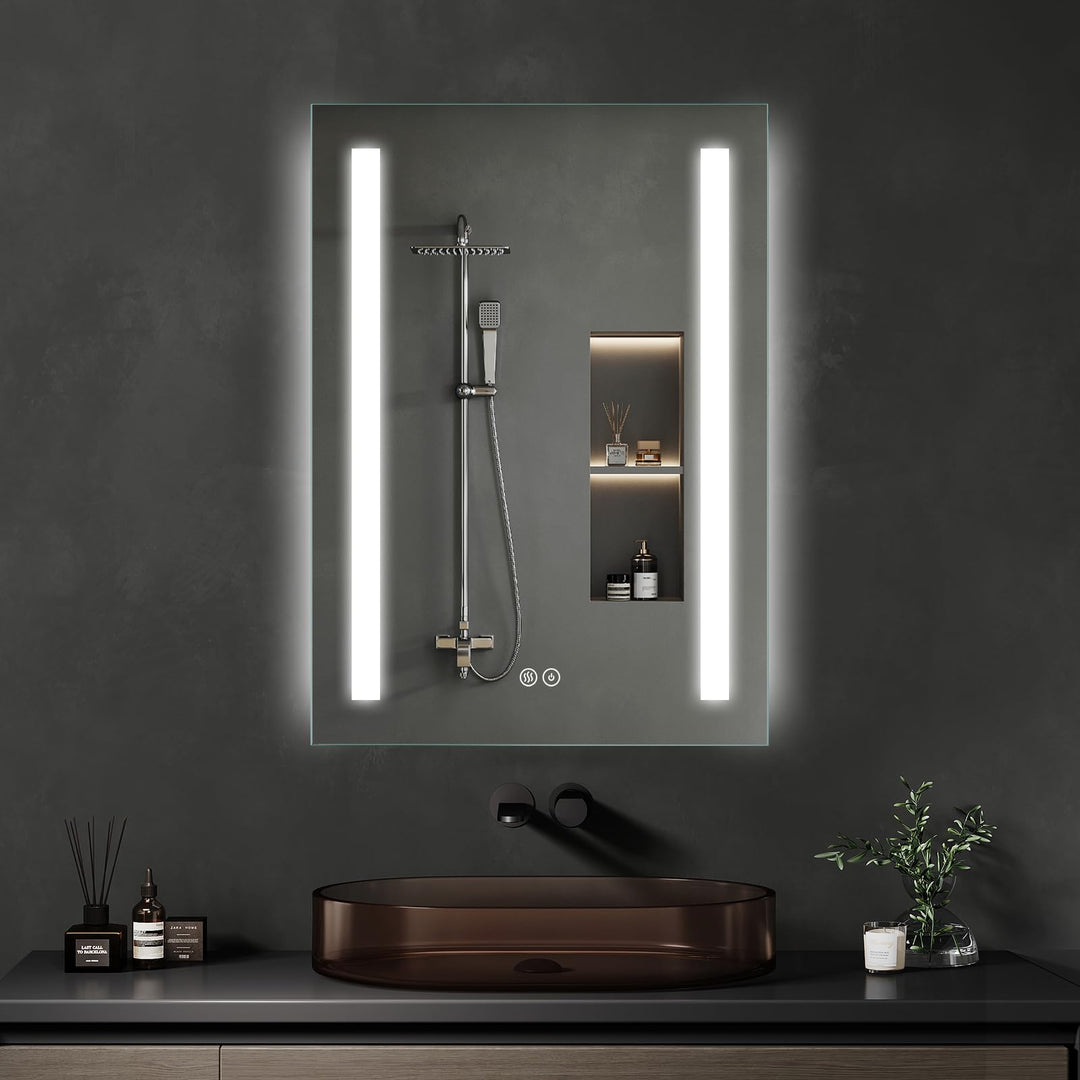 Badspiegel mit Beleuchtung 40x60cm : LED Badezimmerspiegel - Badezimmer Spiegel mit Beschlagfrei - T