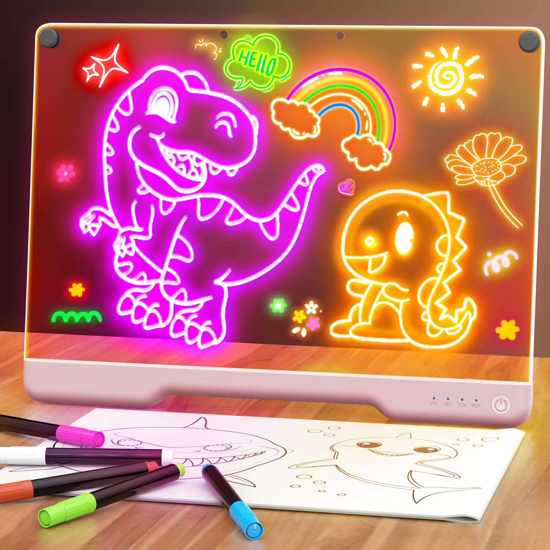LED Zeichenbrett, 16 inch Wiederaufladbare Doodle Tafel, Neon Art Trockenlösch-Tafel mit 7 Farbmodi,