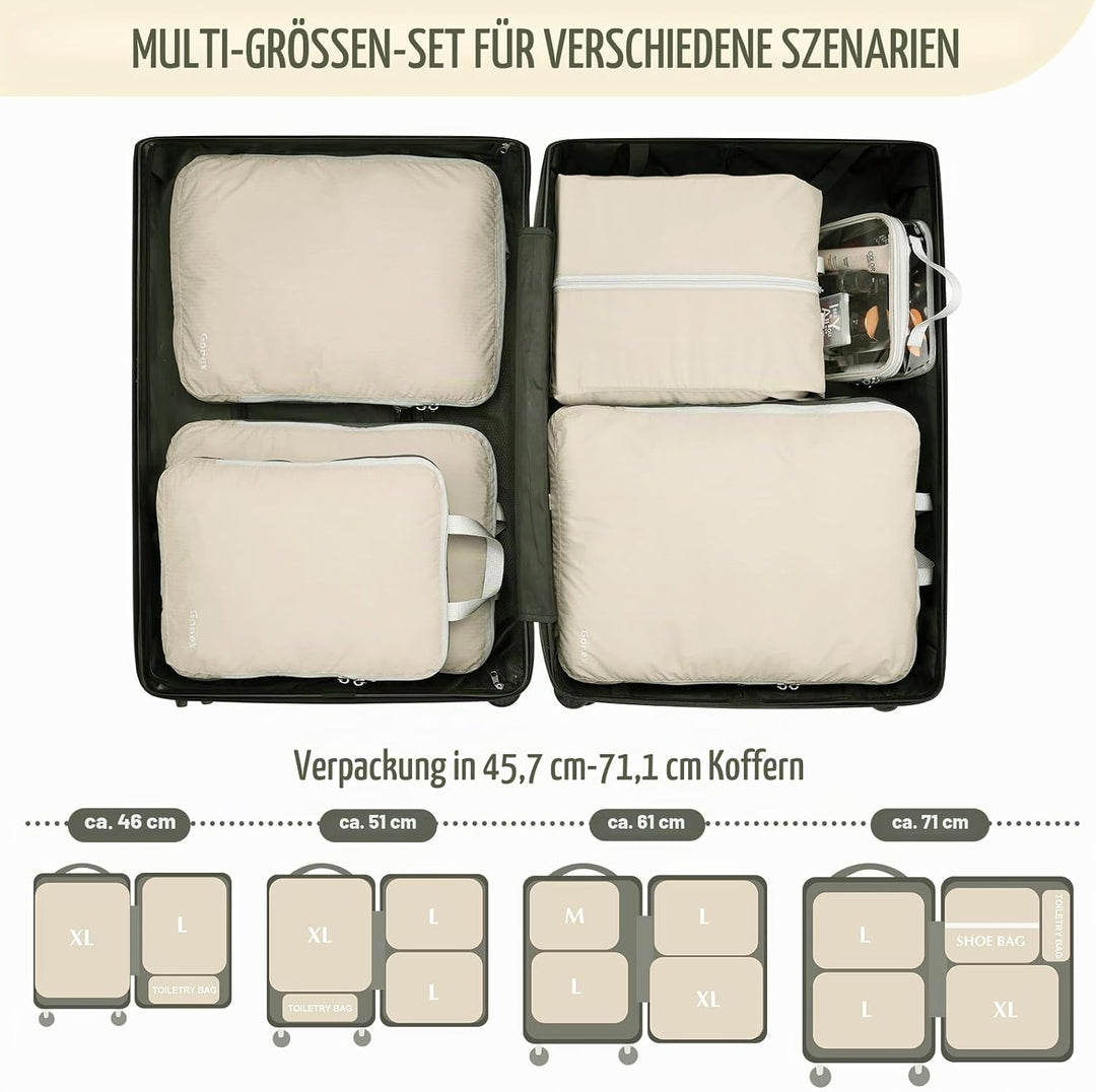 Gonex Compression Packing Cubes 6er Set, Gonex Kleidertaschen 6-teilig Verpackungswürfel, Kleidertas