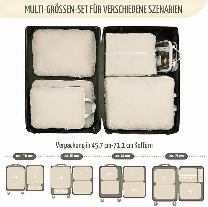 Gonex Compression Packing Cubes 6er Set, Gonex Kleidertaschen 6-teilig Verpackungswürfel, Kleidertas