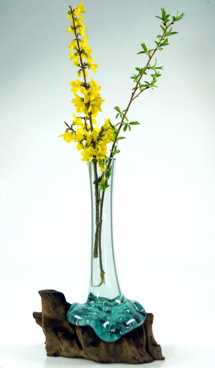 GURU SHOP Vase aus Recycelingglas, Glasvase Wurzelholz - M10 30cm, Braun, 30x10x10 cm, Vasen & Blume
