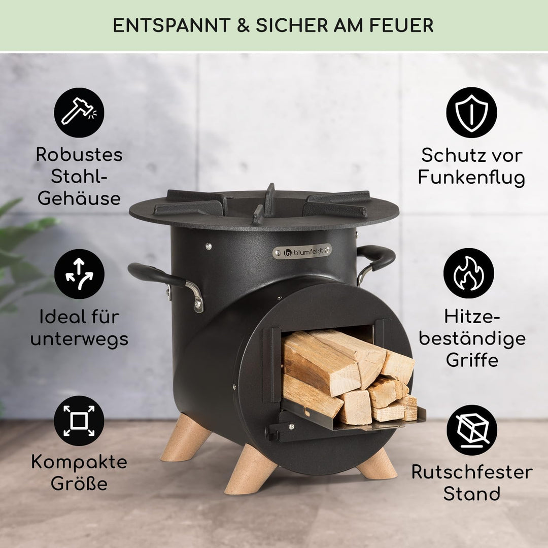Blumfeldt Feuerstelle mit Grillrost, Feuerschale für Terrasse & Camping, Feuerschale-Set mit Grill,