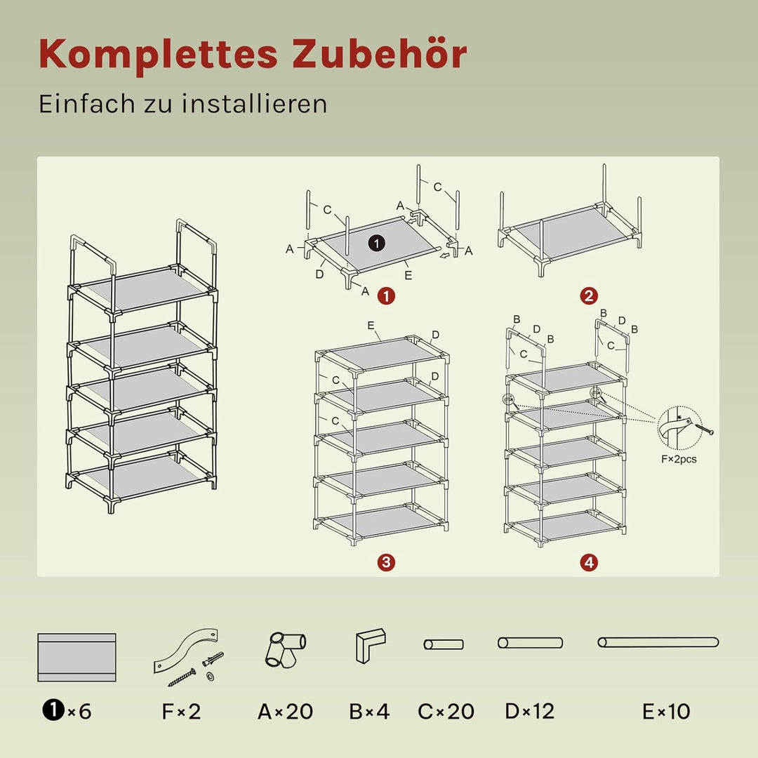 WOLTU Schuhregal – 5-Ebenen-Schuhaufbewahrungsorganisator mit schmalem Regal für Flur/Wohnzimmer/Kor