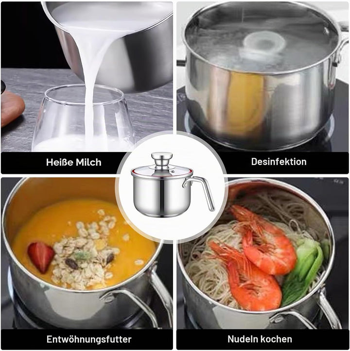 Edelstahl Milchtopf mit Deckel, 1.25L Kochtopf Induktion mit Griff, Simmertopf Puddingtopf, Milchtop