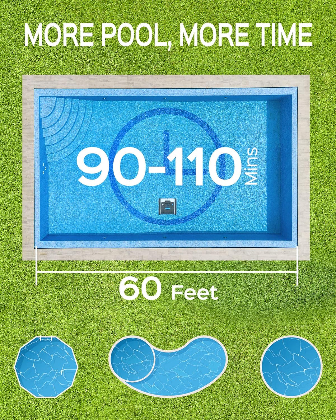 WYBOT Poolroboter Akku für 110 Mins, Vollautomatisch Poolreiniger Boden, Wasserlinie, Wandreinigung,