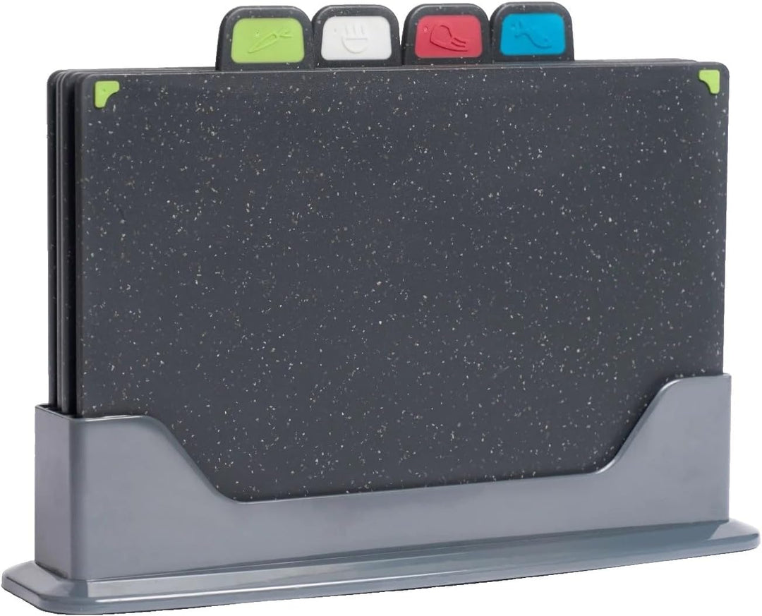 Cooks Professional Index Schneidebrettset Vier Schneidebretter aus Kunststoff mit Aufbewahrungskoffe
