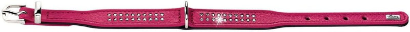 HUNTER DIAMOND PETIT Halsband für kleine Hunde, Leder, mit Strasssteinchen, 27 (XXS-XS), pink/schwar