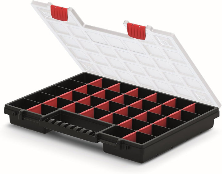 Doppelseitig Sortimentskasten 399 x 303 x 100 mm - 2 Seitig Sortierkasten mit 64 Verstellbare Fächer