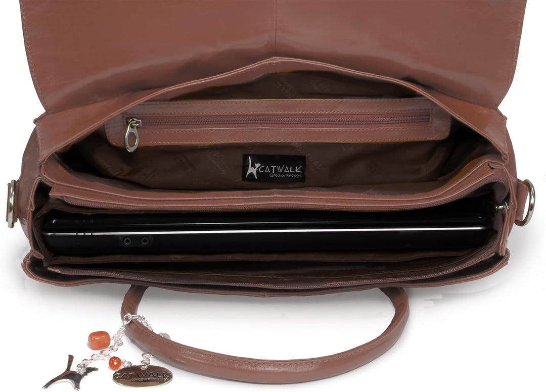 Catwalk Collection Handbags - Damen Leder Laptoptasche 17 Zoll - Arbeitstasche Extra Gross - Aktenta