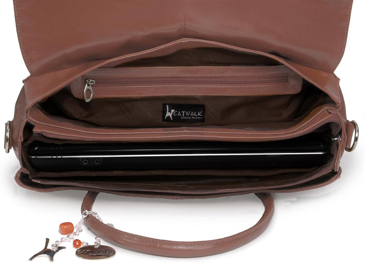 Catwalk Collection Handbags - Damen Leder Laptoptasche 17 Zoll - Arbeitstasche Extra Gross - Aktenta