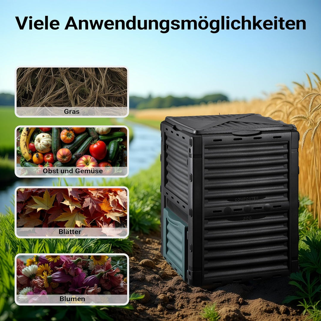Wiltec Gartenkomposter 300 Liter 61 x 61 x 82 cm, Komposter aus Kunststoff für Bio- und Garten-Abfäl