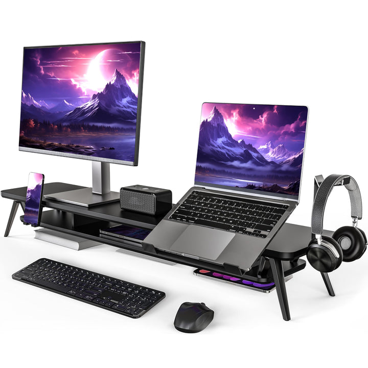 Fenge Dual Monitorständer mit Laptop Halterung/Telefon Halter/Headset Halterung, 2 Etagen Gross Mult