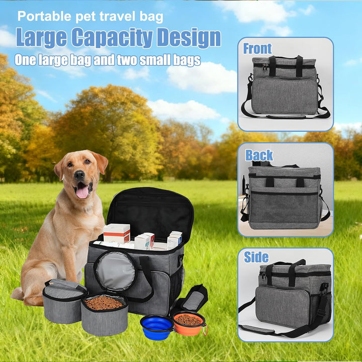 Hunde Reisetasche Grosse Hundetasche, Reisetasche für Hunde Organizer für Tierbedarf mit 2 Futterbeh