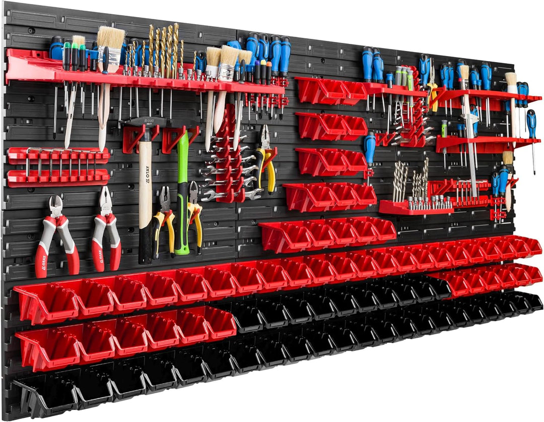 Lagersystem Werkstattregal | 172 x 78 cm | 80 stck. Box | Wandregal mit Werkzeughalterungen und Stap