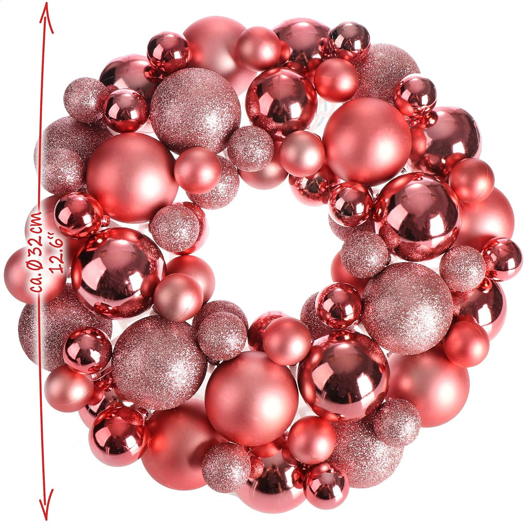 com-four® Türkranz Weihnachten - Adventskranz mit verschiedenen Christbaumkugeln in schönen Farben Ø