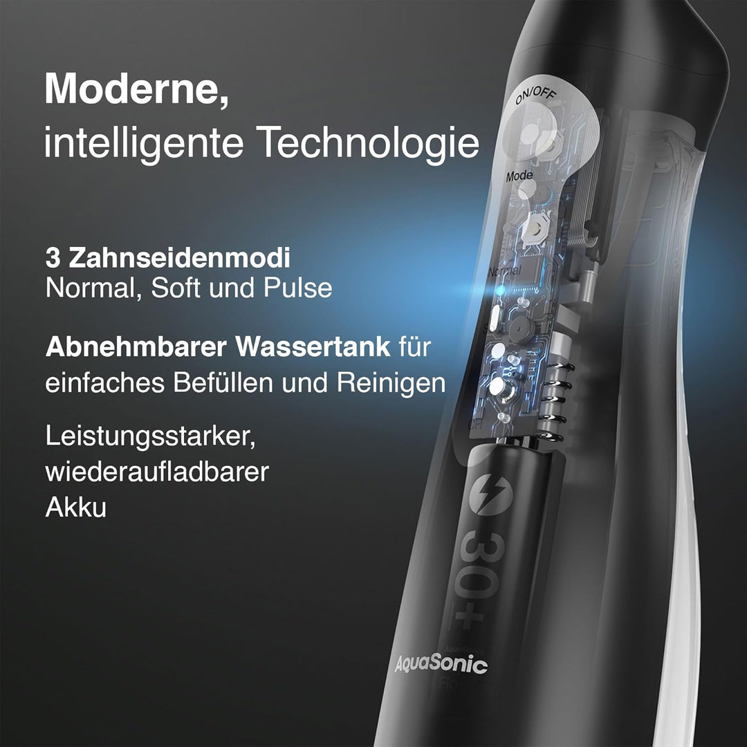 Aquasonic Aqua Flosser - Professioneller Wiederaufladbarer Wasserzahnseidenreiniger mit 4 Aufsätzen