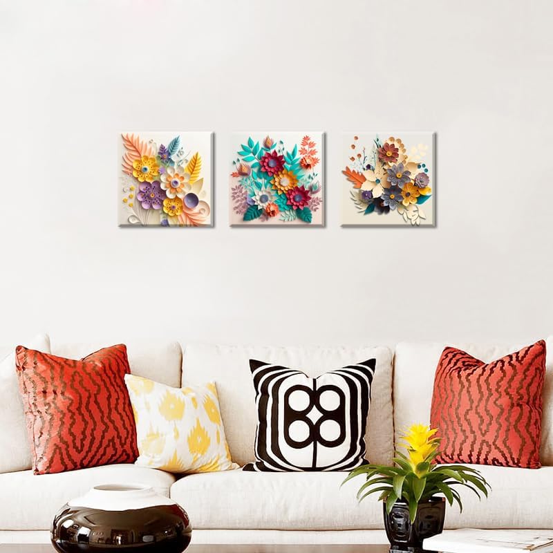 Piy Painting 3 Stk. Leinwand drucken, Elegante Blumen Bilder moderne Gemälde, Blume Wandbilder Leinw