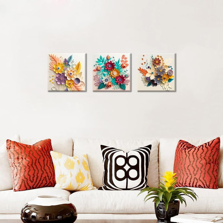 Piy Painting 3 Stk. Leinwand drucken, Elegante Blumen Bilder moderne Gemälde, Blume Wandbilder Leinw